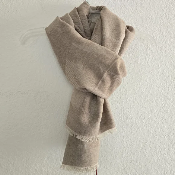 Alexander McQueen Graffiti Wool Silk Blend X-Large Scarf Tan - Picture 2 of 9